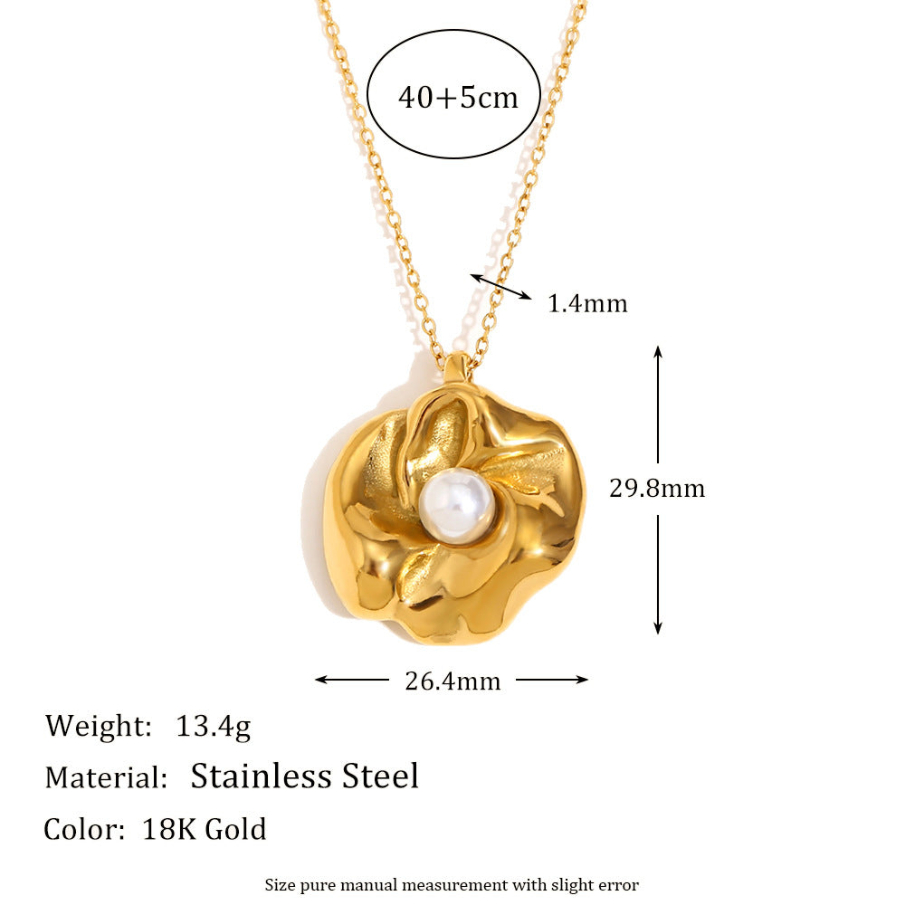 Collana con Pendente a Cuore Floreale Vintage in Agata Rossa da Donna con Catena in Acciaio Inox e Placcatura in Oro 18K