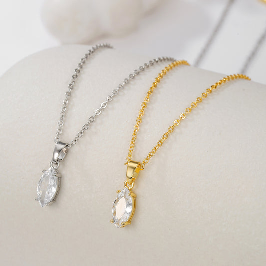 Collar Minimalista con Colgante de Cobre con Baño de Oro de 18K y Circones en Forma de Gota de Agua para Mujer