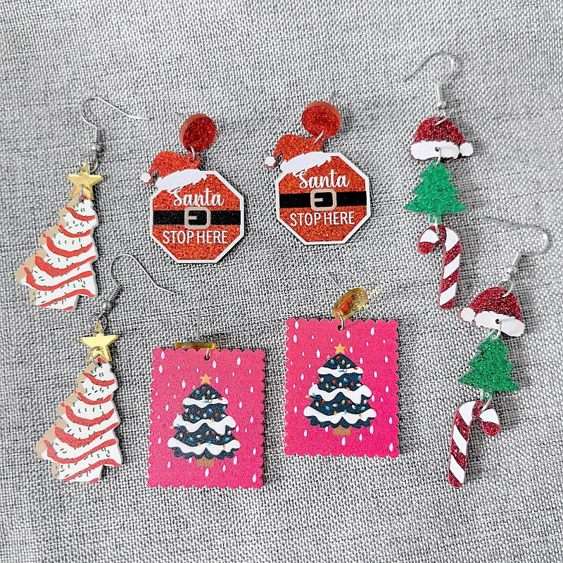 Orecchini in Acrilico a Tema Natalizio con Cappello da Babbo Natale, Albero e Pupazzo di Neve per Donna, Gioielli Festivi per le Feste