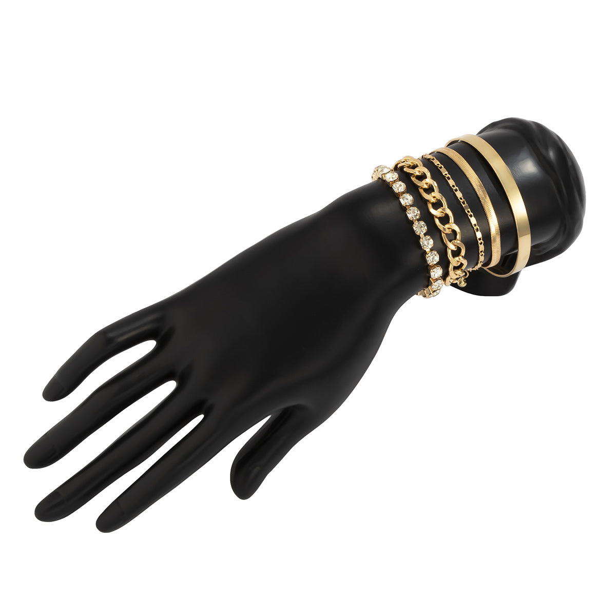 Geometric Style Stackable Snake Chain Bracelet Set for Women with Polished C-Shaped Thick Links and Rhinestone Accents