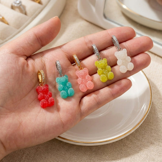Colorful Resin Bear Charm Bar with Plated Finish for DIY Jewelry Making