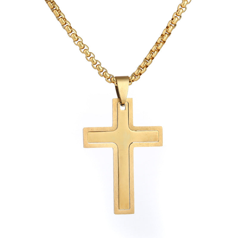 Collana con ciondolo a croce in acciaio inossidabile per donna uomo, catena in stile perla in acciaio al titanio, stile casual alla moda, finitura placcata, gioiello unisex da regalo