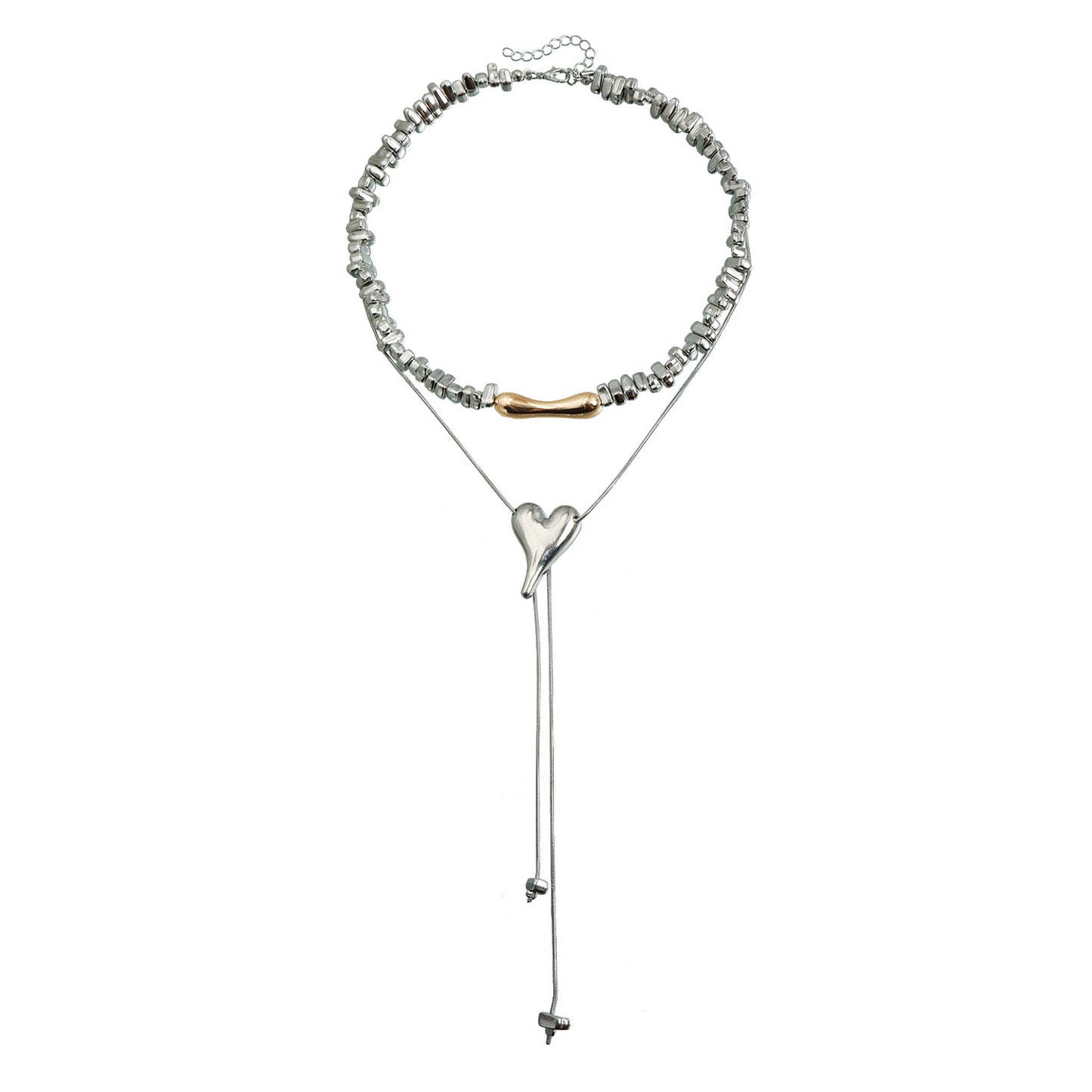 Minimalist Irregular Geometric Heart Alloy Plated Beaded Long Necklace for Women