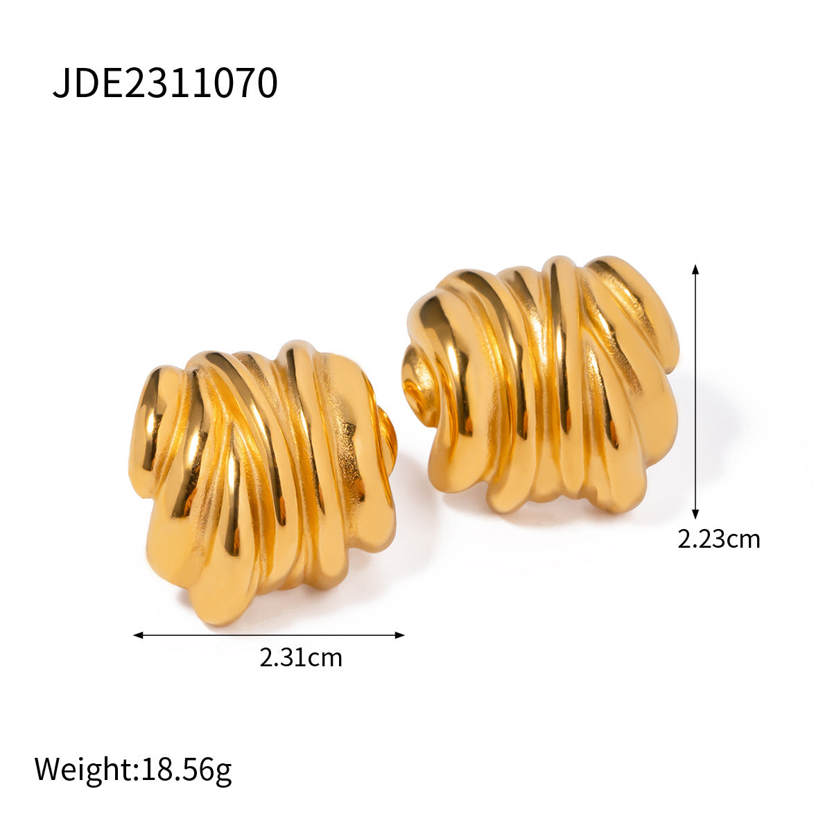 Orecchini a perno geometrici minimalisti in acciaio inossidabile con placcatura in oro 18K, design a barra con texture a onda per donne