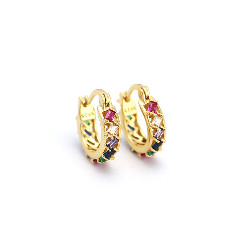 Orecchini a cerchio da donna in argento Sterling 925 minimalisti con zirconi cubici quadrati geometrici
