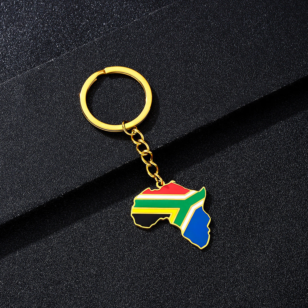 Llavero minimalista de acero inoxidable con forma del continente africano, esmaltado, para regalos y recuerdos