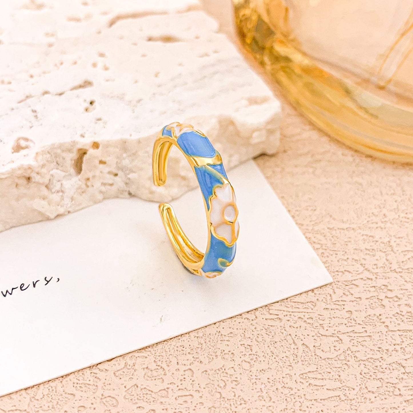 Vintage Sweet Floral Enamel Drip Oil Plated Alloy Adjustable Ring for Women