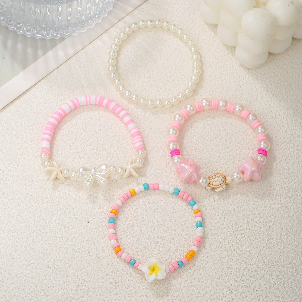 Bohemian Resin Beaded Bracelet with Turquoise Pearl Starfish Turtle and Bow Geometric Design