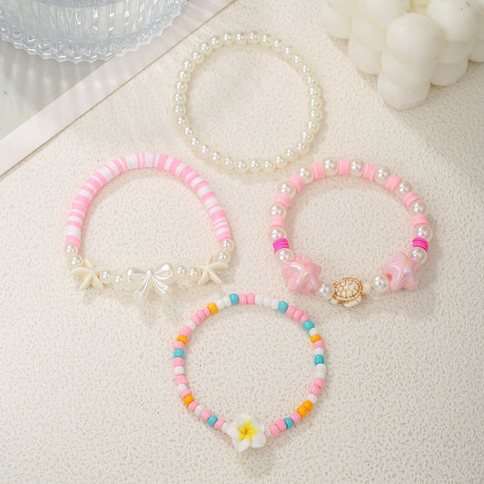 Bohemian Resin Beaded Bracelet with Turquoise Pearl Starfish Turtle and Bow Geometric Design