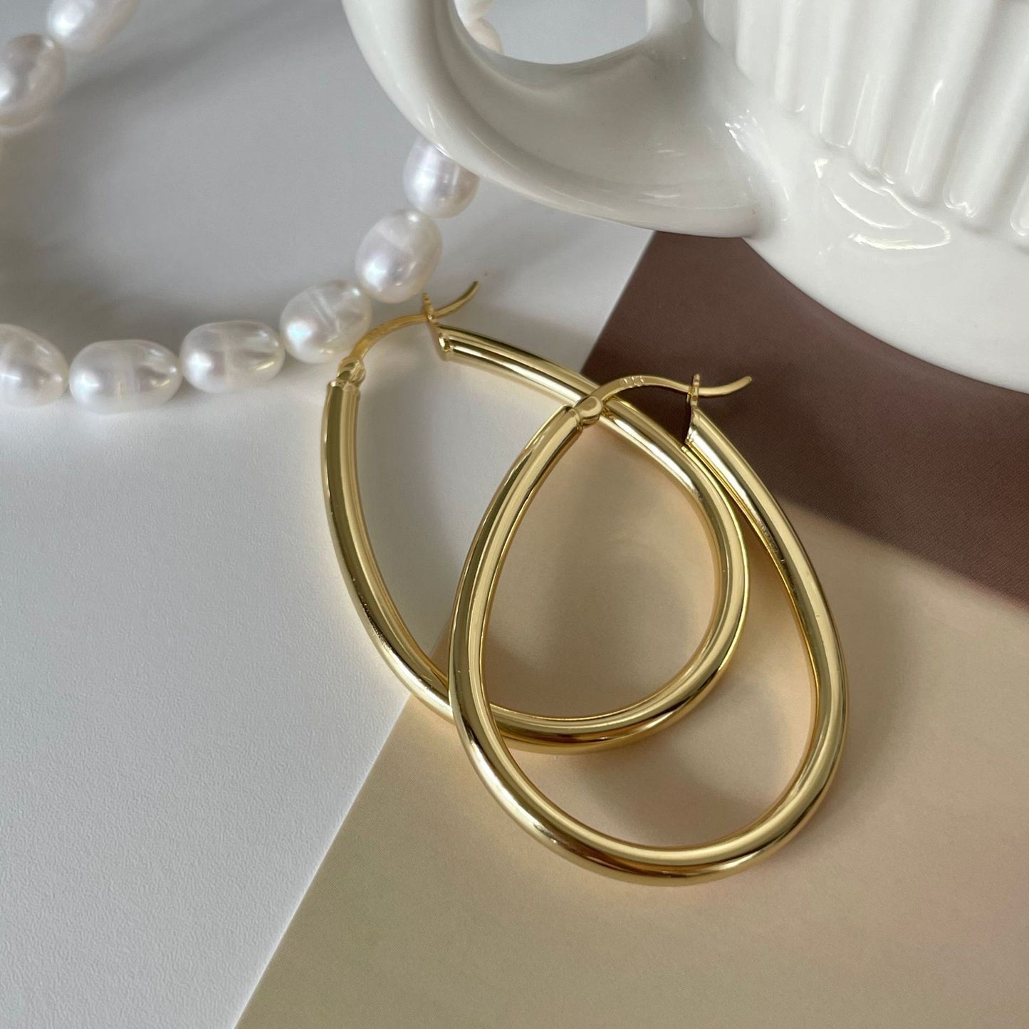 Orecchini geometrici ovali da donna placcati in argento sterling 925, stile minimalista e dolce