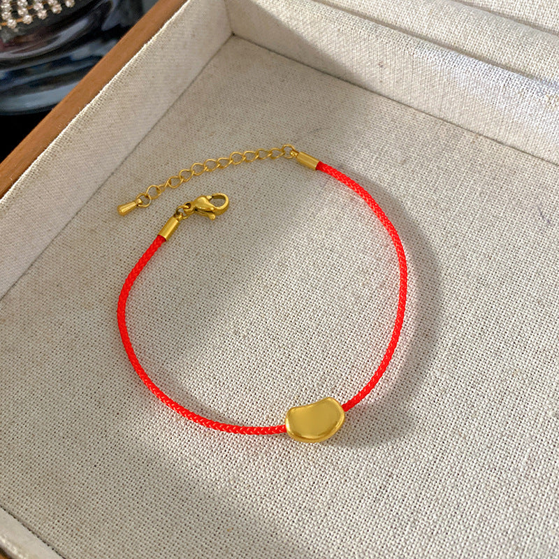 Luxury Elegant Heart Geometric Titanium Steel Polished Red Rope Bracelet for Women