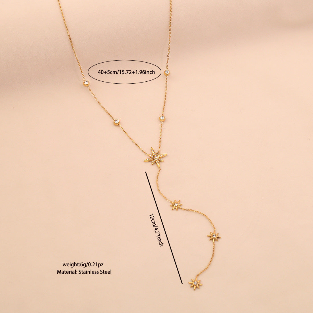 Collar con colgante de octagrama de lujo en acero inoxidable con baño de oro en cadena de serpiente para mujer