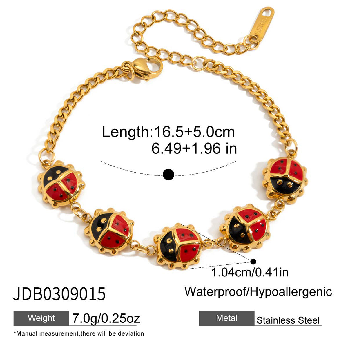 Minimalist Geometric Ladybug Animal Stainless Steel Plated Bracelet for Women
