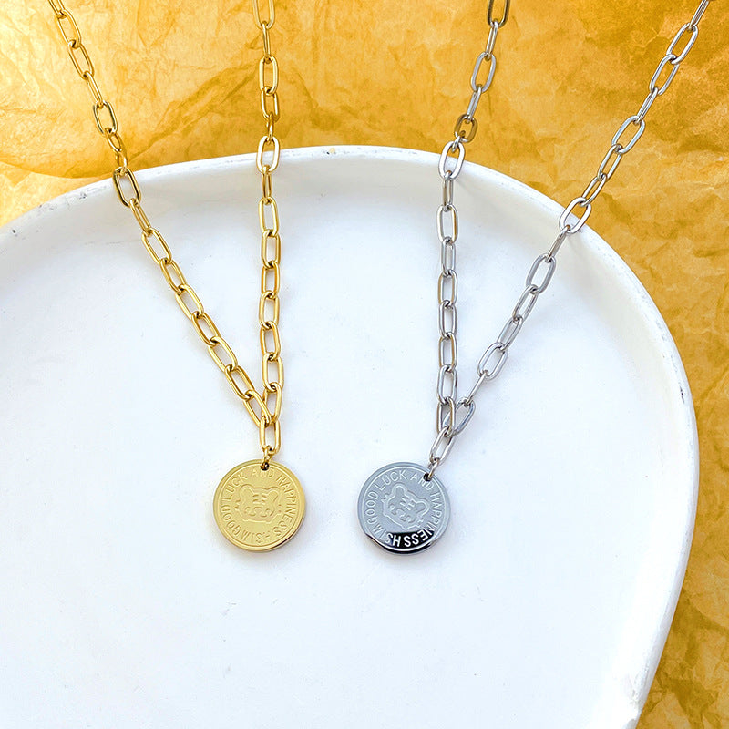 Collana con Pendente a Forma di Tigre in Acciaio al Titanio con Placcatura in Oro, Stile Medaglione, per Donne e Uomini, Catena per Clavicole
