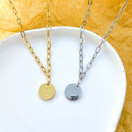 Collar con colgante de acero de titanio con forma de tigre de diseño original con baño de oro para mujer y hombre, cadena de clavícula estilo relicario