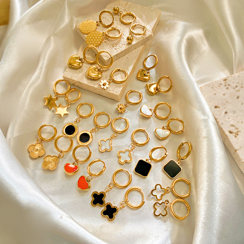 Elegant Titanium Steel Drip Oil Plated Stud Earrings for Women