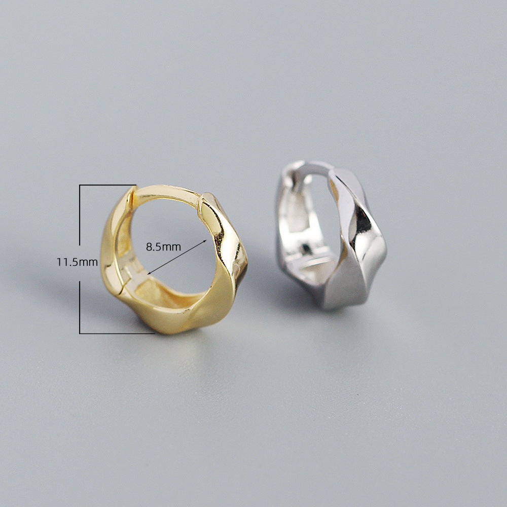 Minimalist Twisted Texture Polished S925 Sterling Silver Ear Cuffs for Women with Irregular Contour Design