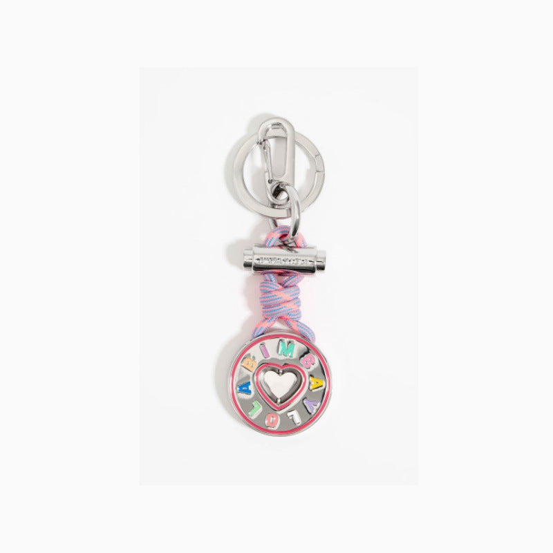 Minimalist Plated Alloy Letter Heart Round Keychain Charm Bar for Women