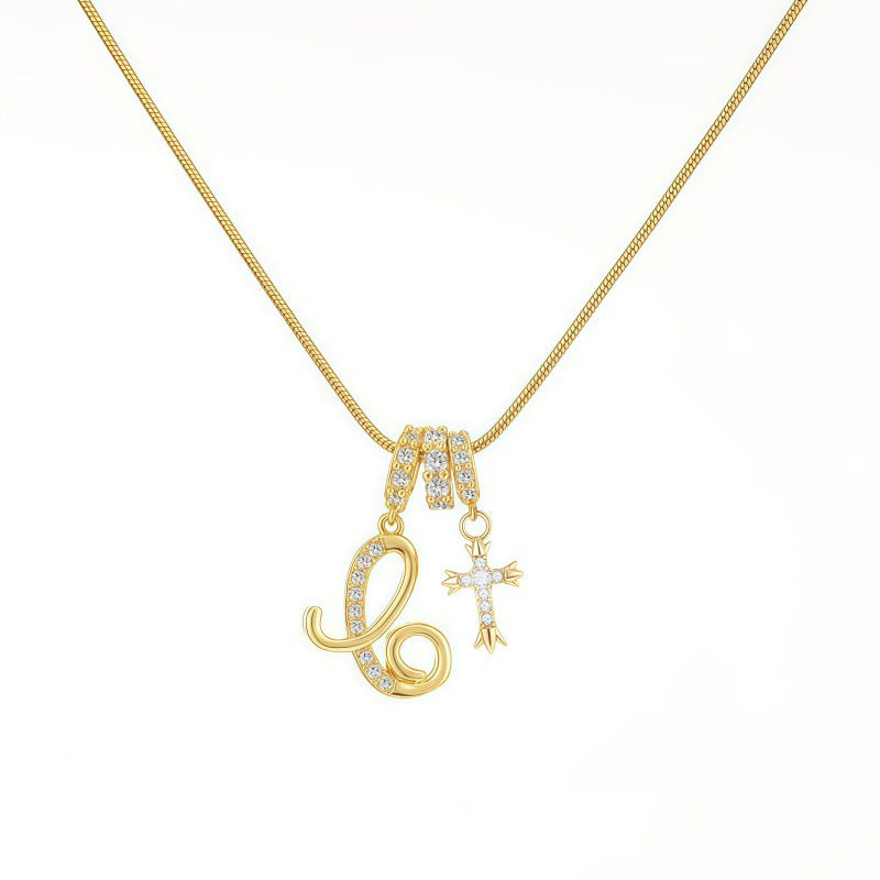 Sweet 22K Gold Plated Letter Titanium Steel Pendant Brass Cable Chain Necklace Unisex