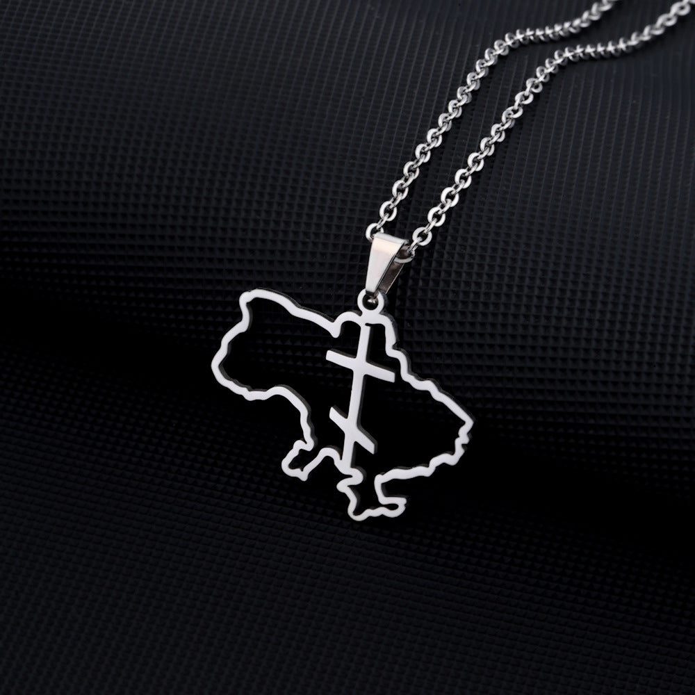 Collana con ciondolo geometrico etnico vintage da donna in acciaio inossidabile e titanio con finitura placcata, catena a O
