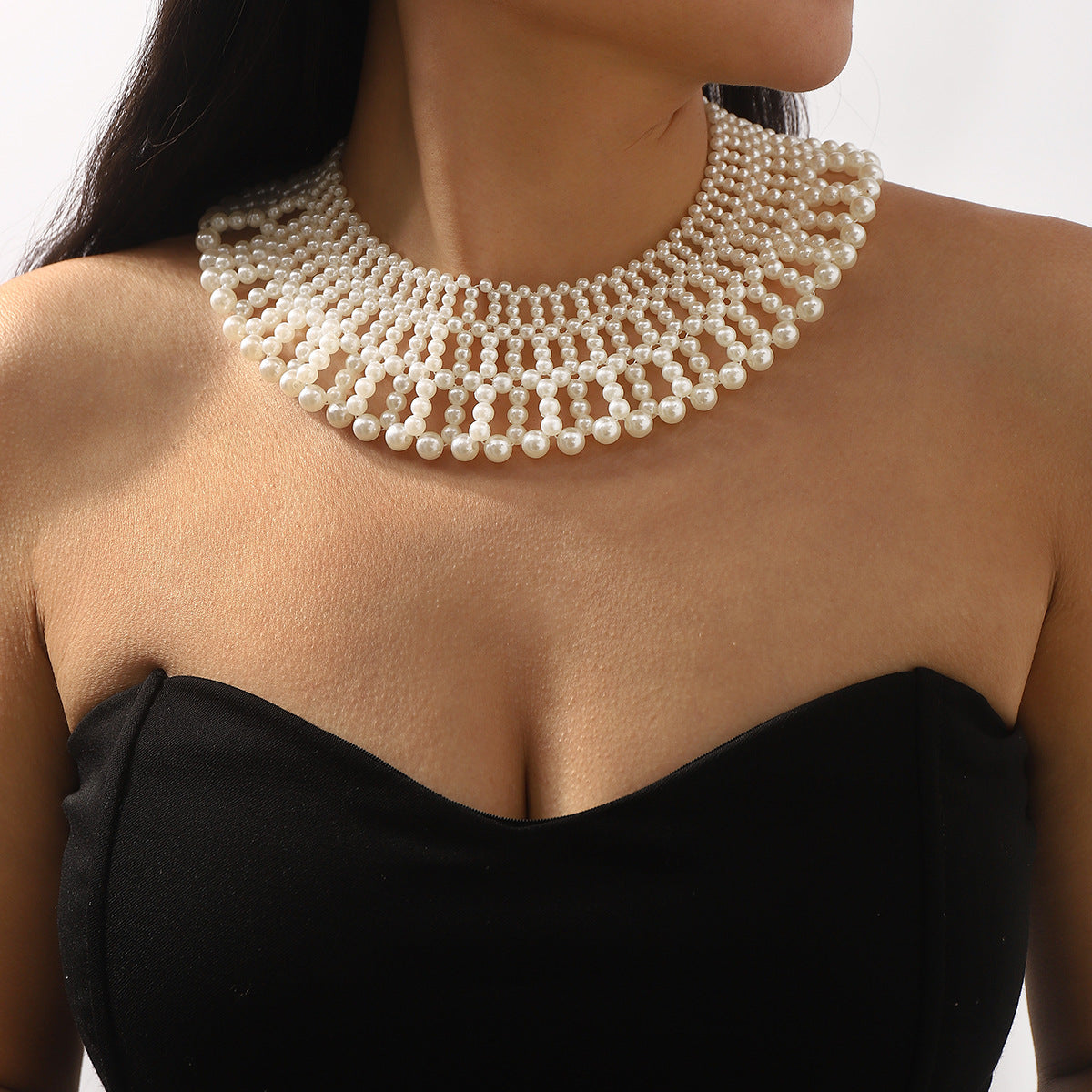 Collana girocollo con perle geometriche stile corte francese vintage da donna