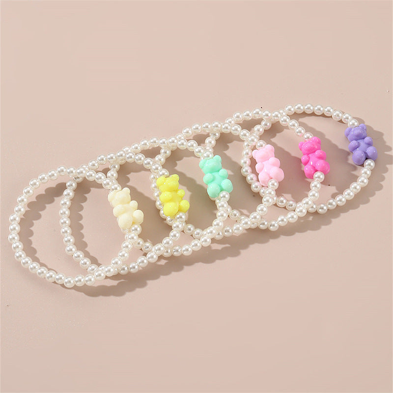 Braccialetto per bambini con ciondolo a orsetto in resina minimalista, design con perline fatte a mano e estetica fresca