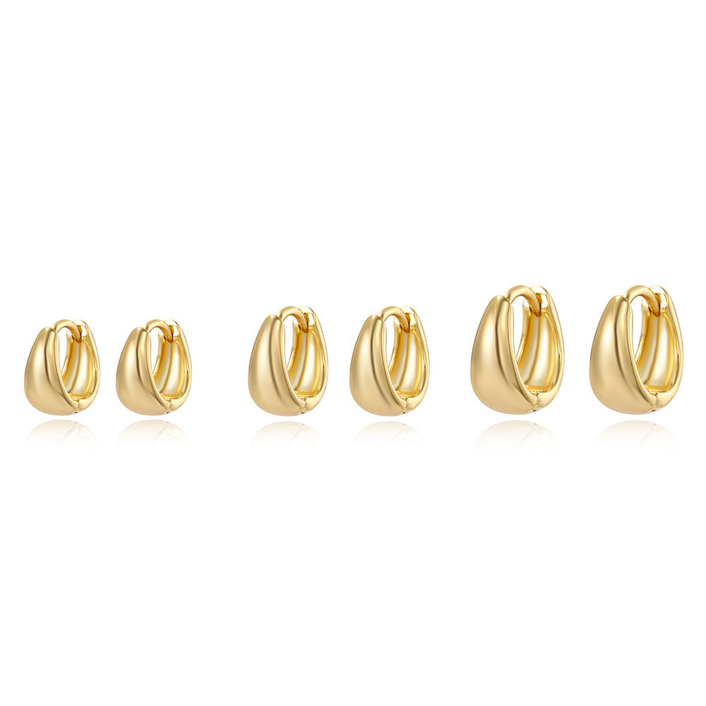 Gold Plated Brass Geometric Round Hoop Earrings with Cubic Zirconia for Women