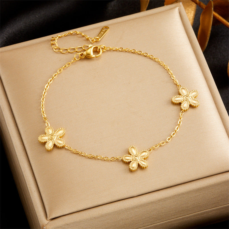 Bracciale da donna in acciaio inossidabile placcato con motivo floreale minimalista