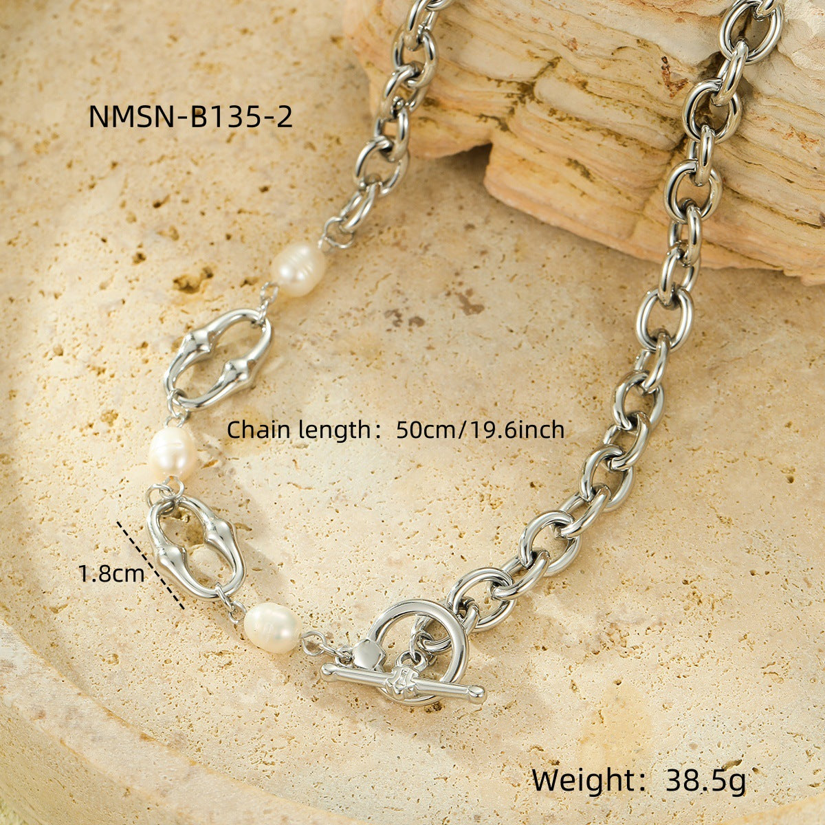 Bracciale Geometrico alla Moda in Acciaio al Titanio con Placcatura in Oro 18K e Intarsio di Perle da Donna