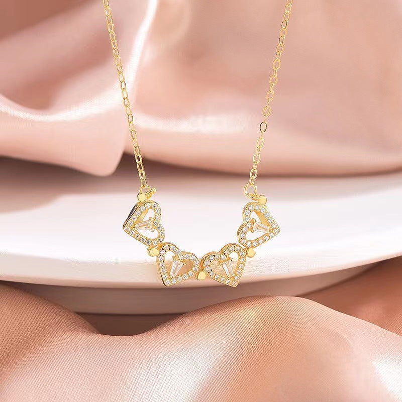 Minimalist Floral and Heart-Shaped Titanium Steel Plated Necklace for Women with O-Chain, Elegant Clavicle Chain