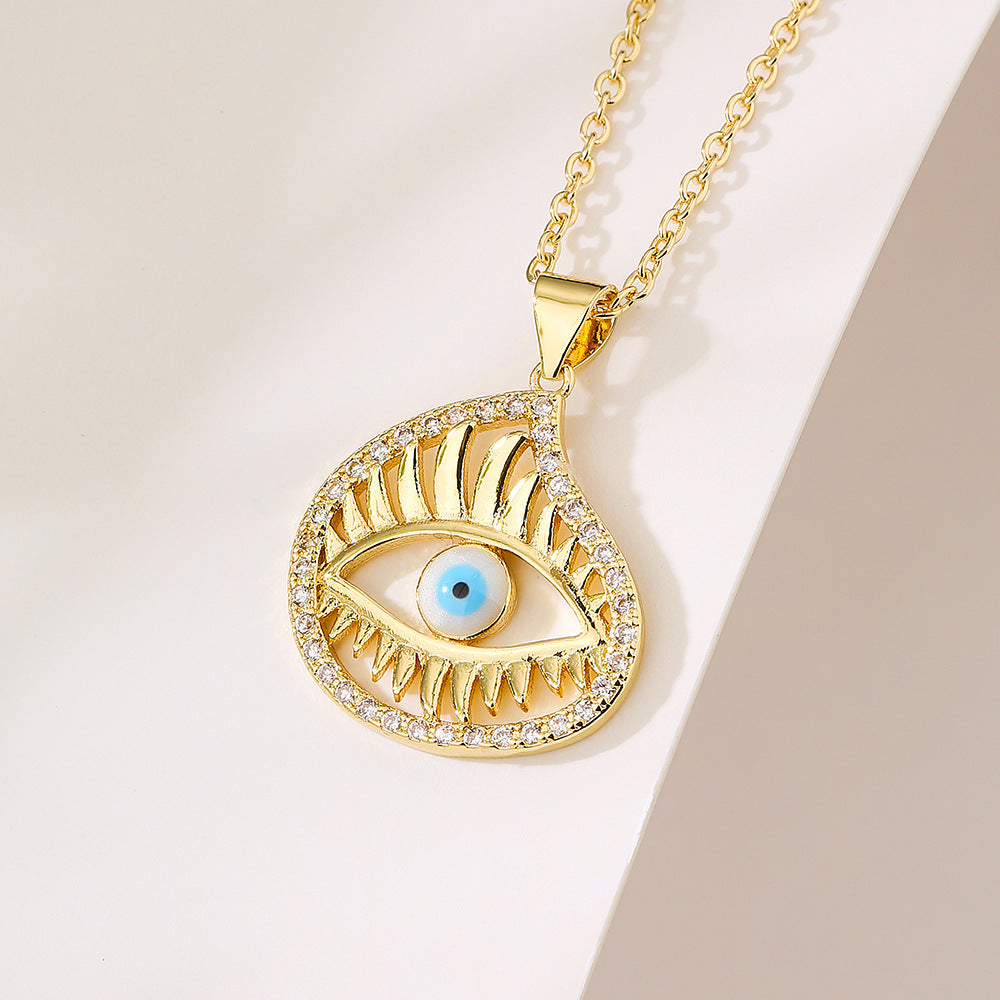 Minimalist Geometric Hollow Demon Eye Pendant Necklace for Women in Copper with 18K Gold Plating