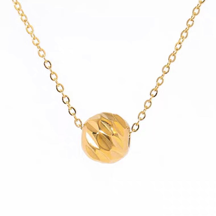 Minimalist Geometric Titanium Steel Plated 18K Gold Round Bead Clavicle Necklace for Women