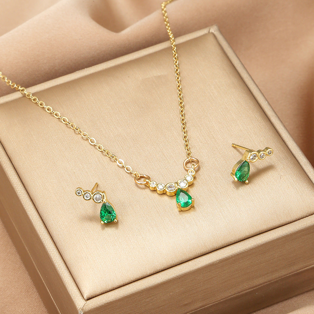 Geometric Brass Inlaid Cubic Zirconia Necklace with Cable Chain for Women