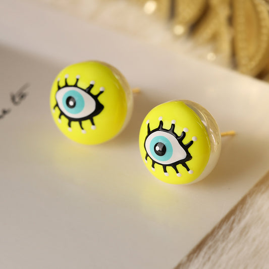 Pendientes de tuerca del Ojo Turco pintados a mano para mujer con acabado de esmalte en forma geométrica de cobre