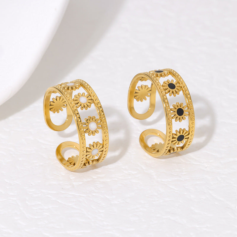 Anillo Minimalista de Titanio Hueco con Forma de Sol y Baño de Oro de 18K para Mujer