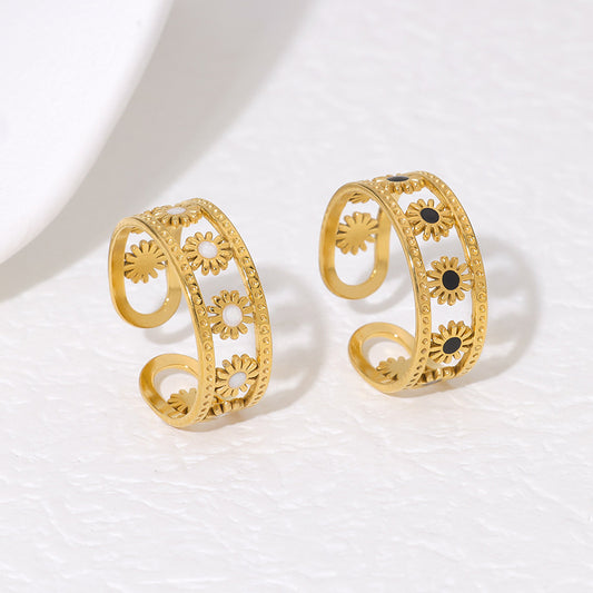 Anillo Minimalista de Titanio Hueco con Forma de Sol y Baño de Oro de 18K para Mujer