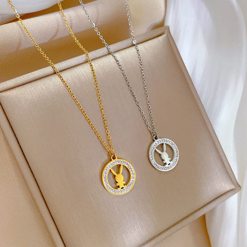 Minimalist Rabbit-Shaped Geometric Titanium Steel Necklace with Gold Plating for Women