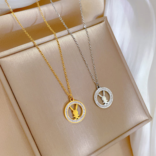 Collar Minimalista de Acero Inoxidable con Baño de Oro con Diseño Geométrico de Conejo para Mujer