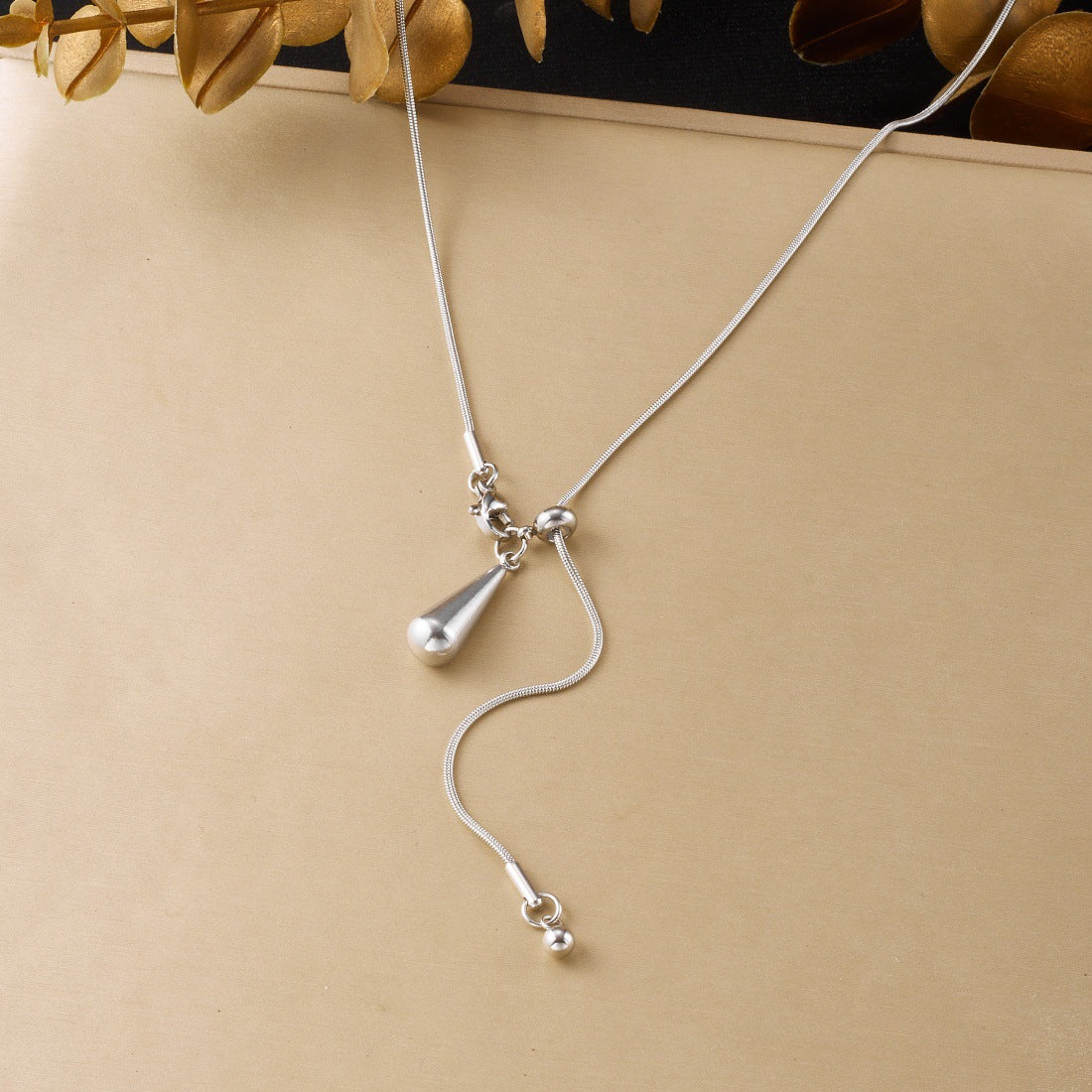 Minimalist Gold Plated Stainless Steel Teardrop Tassel Necklace