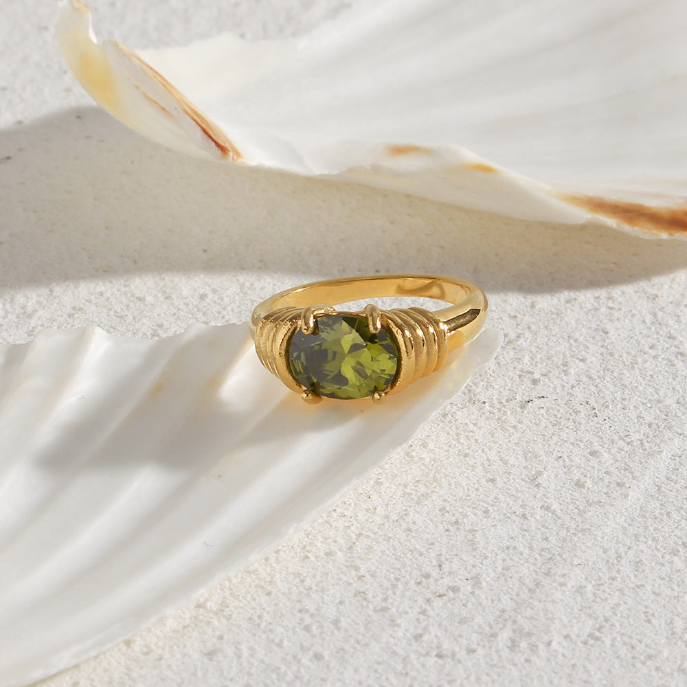 Anello ovale minimalista alla moda con zirconi in acciaio inossidabile con finitura placcata da donna