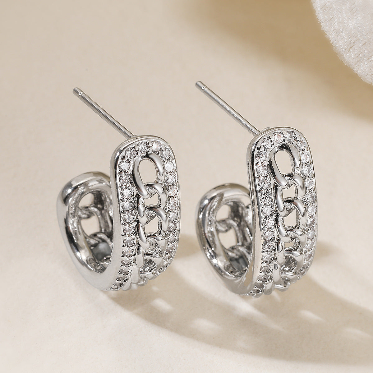Minimalist Elegant Geometric Brass Gold Plated Cubic Zirconia Earrings for Women