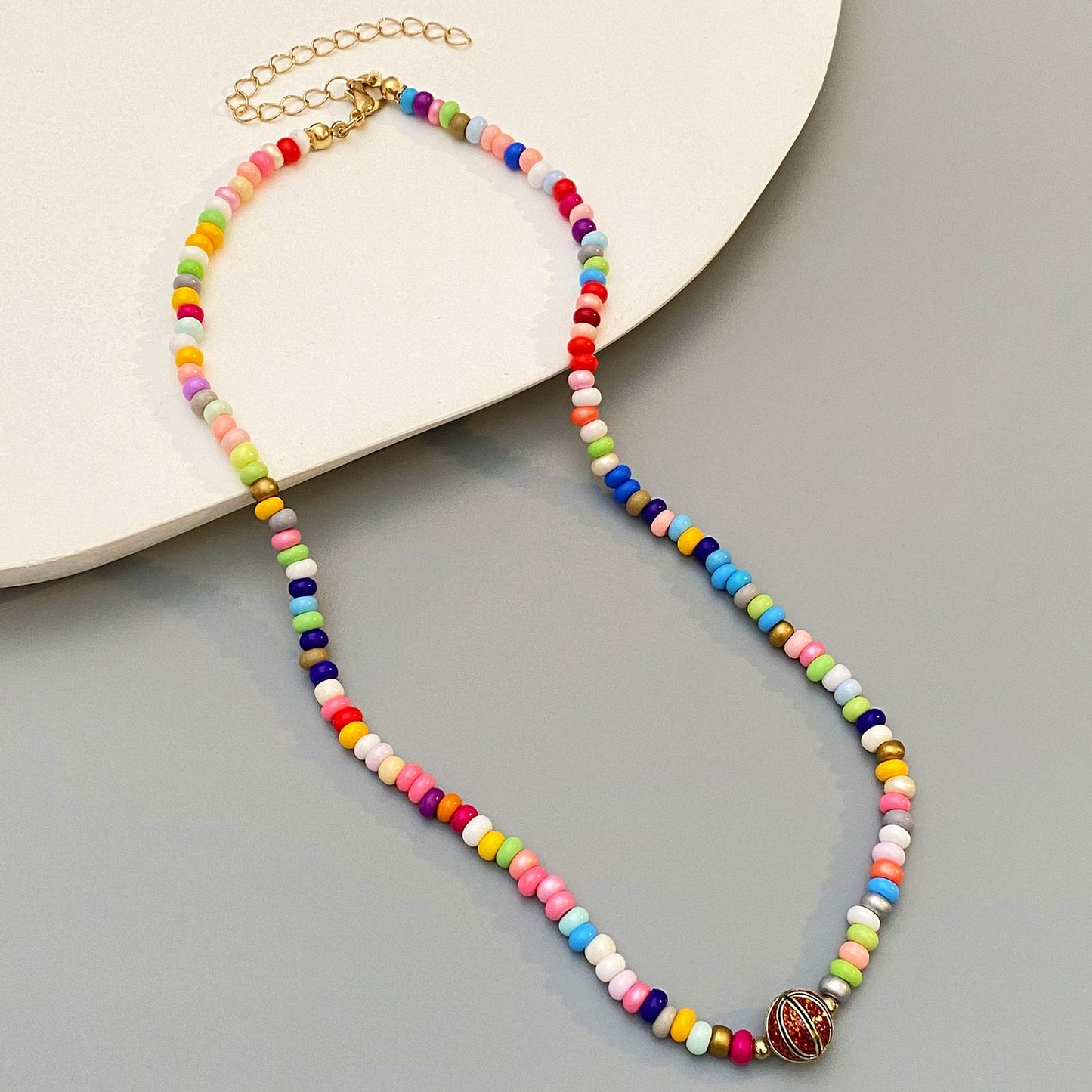 Bohemian Casual Oval Geometric Alloy Ball Chain Necklace for Women