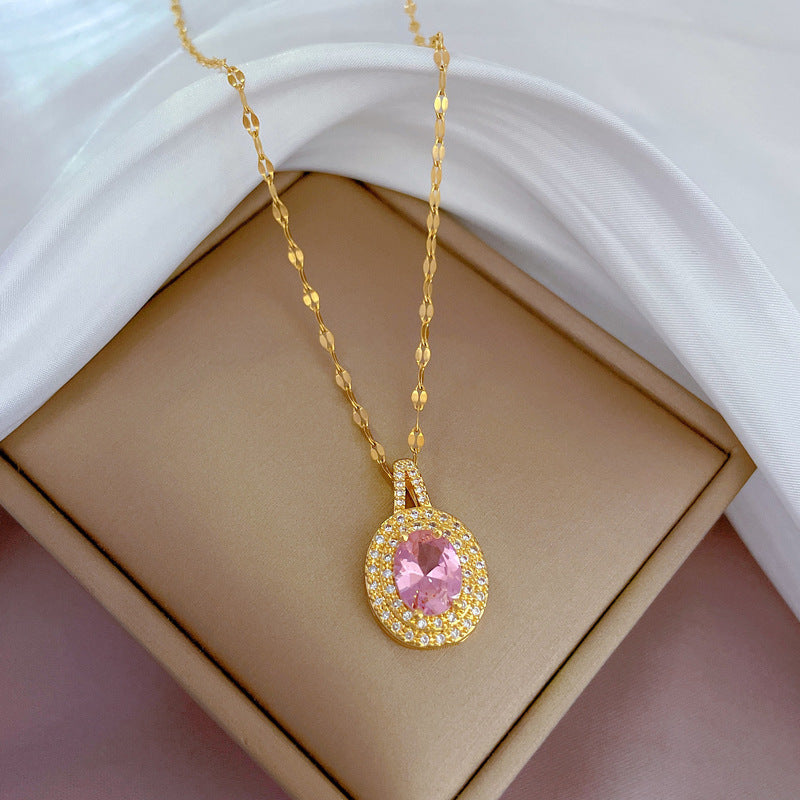 Minimalist Teardrop-Shaped Titanium Steel Necklace with Rhinestone Inlay and Floral Motifs Including Rose Camellia and Lily of the Valley