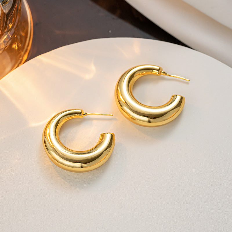 Minimalist Geometric C-Shaped Titanium Steel Hoop Earrings for Women with Vacuum Plating Finish