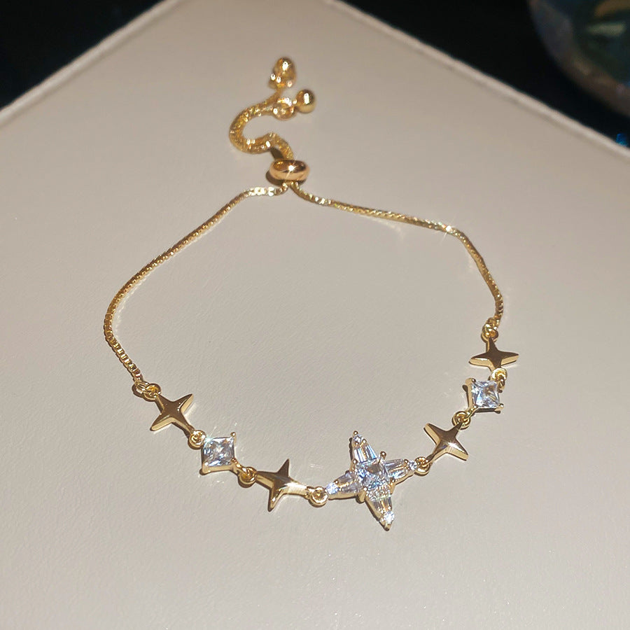 Bracciale in Rame con Zirconi a Forma di Fiore e Stella, Lussuoso, da Donna, dallo Stile Elegante per Ogni Giorno