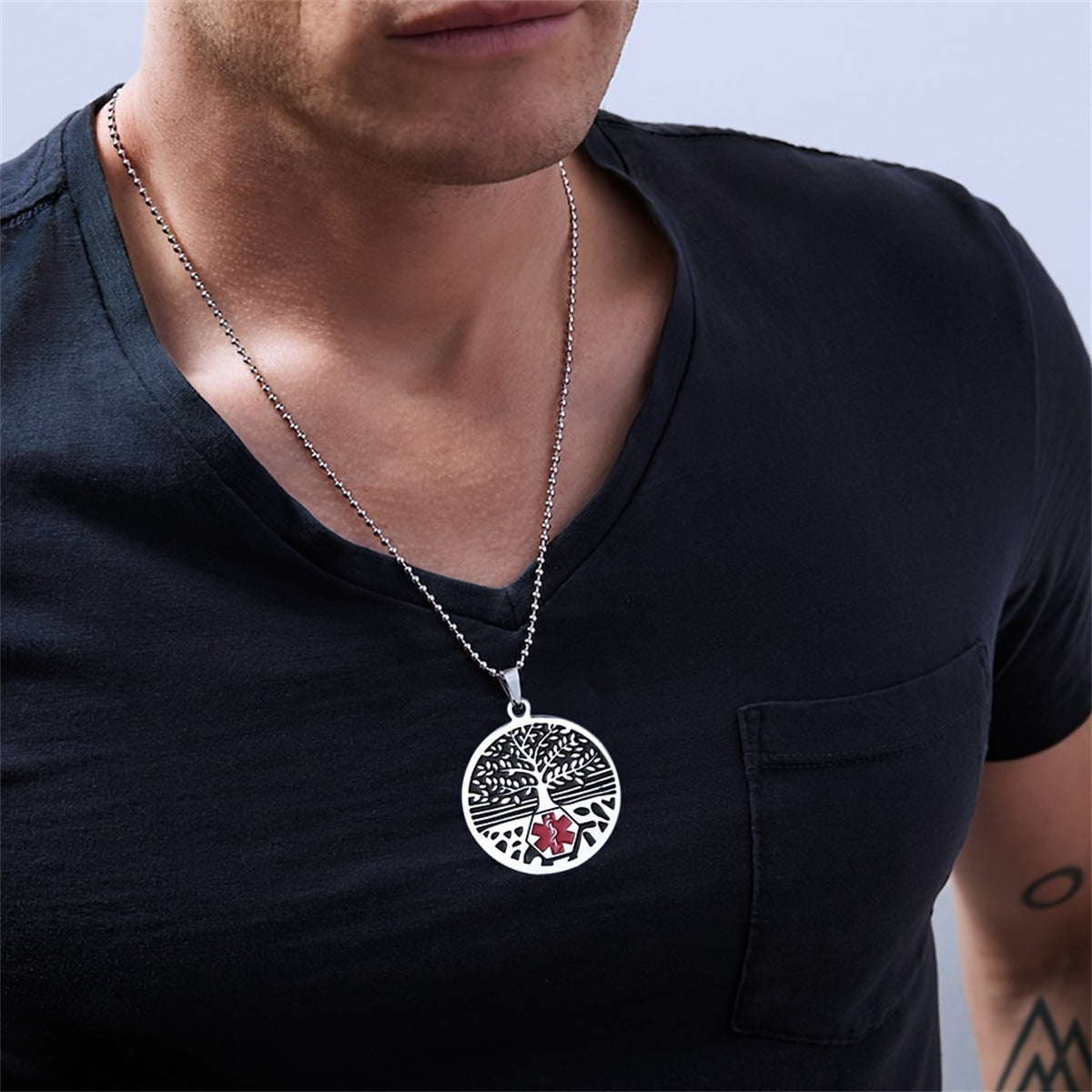 Elegant Geometric Tree of Life Pendant Necklace in Stainless Steel with Polished Titanium Steel Charm and Daisy Floral Accents for Women
