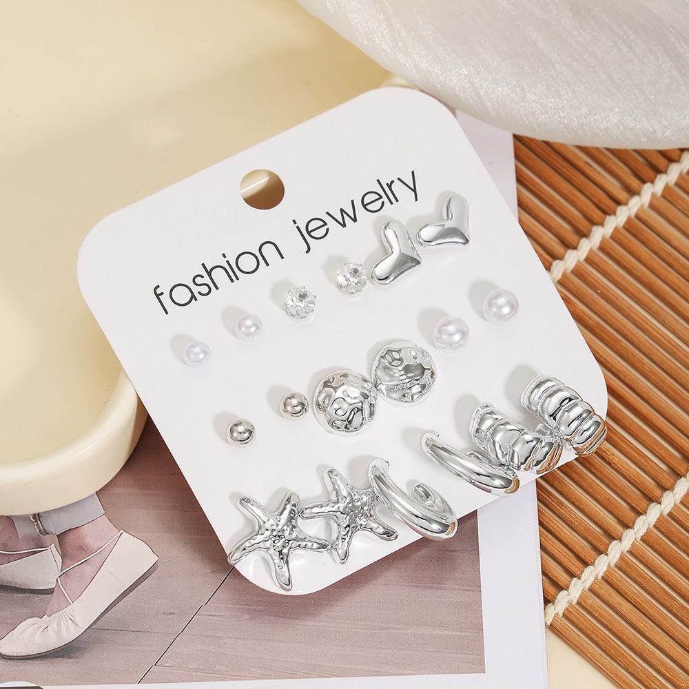 Vintage Geometric Heart Alloy Plated Earrings with Pearl