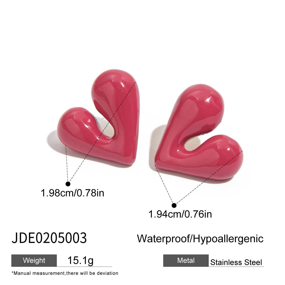 Elegant Heart Stainless Steel Stud Earrings PVD Plated for Women