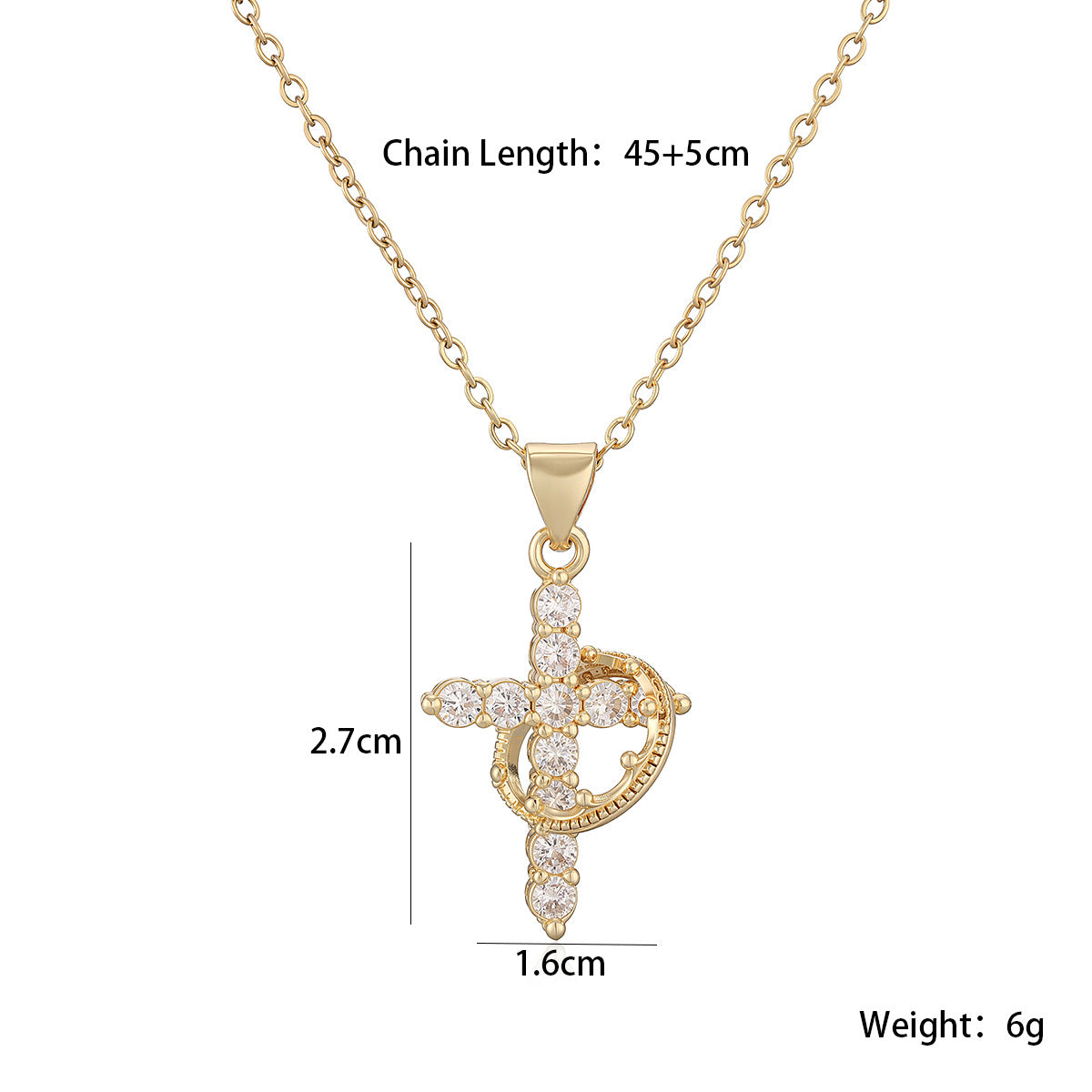 Minimalist 18K Gold Plated Brass Cross Pendant with Cubic Zirconia Inlay for Women