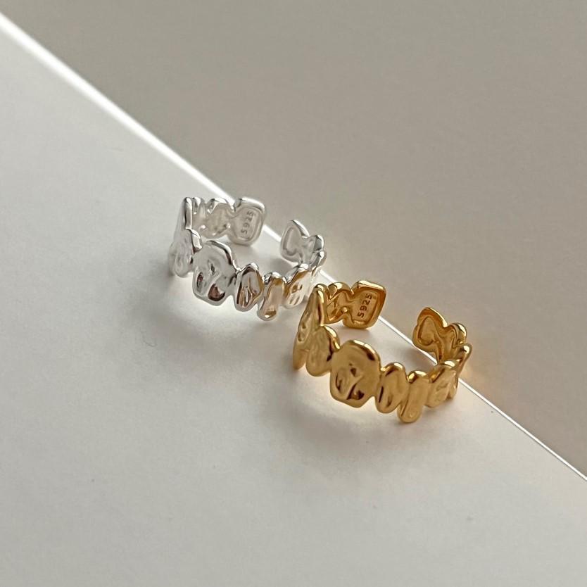 Minimalist Irregular Geometric Shape S925 Sterling Silver Ring for Women with Saturn Motif and Water-Like Texture